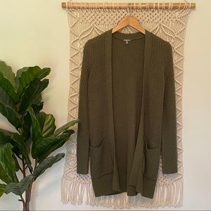 Olive Green Knit Cardigan with Pockets